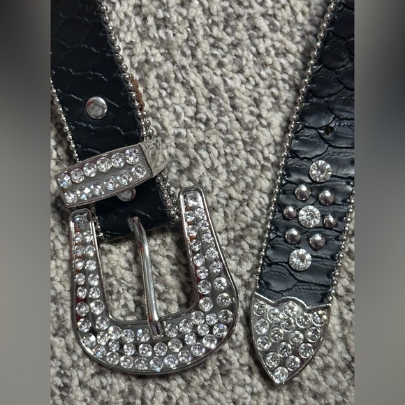 Womens belt 24-26 black rockabilly bling studs  rhinestones western cowgirl 3490 - Picture 4 of 15